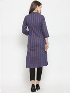 Jompers Women Blue Blue Striped Cotton-blend Straight Kurta | Grocsy