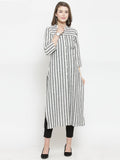 Jompers Women Grey & Off-White Striped Cotton Straight Kurta | Grocsy