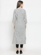 Jompers Women Grey & Off-White Striped Cotton Straight Kurta | Grocsy