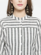 Jompers Women Grey & Off-White Striped Cotton Straight Kurta | Grocsy