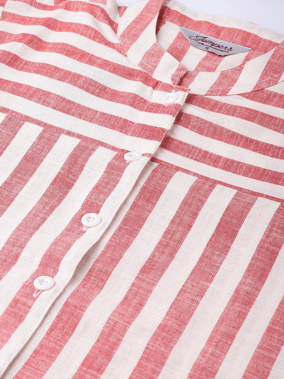 Jompers Women Red & Off-White Striped Cotton Straight Kurta | Grocsy