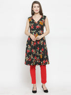 Jompers Women Black & Red Floral Printed Rayon A-Line Kurta | Grocsy