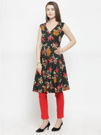 Jompers Women Black & Red Floral Printed Rayon A-Line Kurta | Grocsy