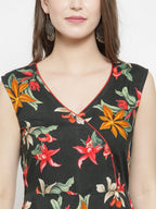 Jompers Women Black & Red Floral Printed Rayon A-Line Kurta | Grocsy