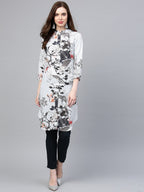 Jompers Women Blue & Black Printed Summer-cool A-line Kurta | Grocsy