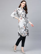 Jompers Women Blue & Black Printed Summer-cool A-line Kurta | Grocsy