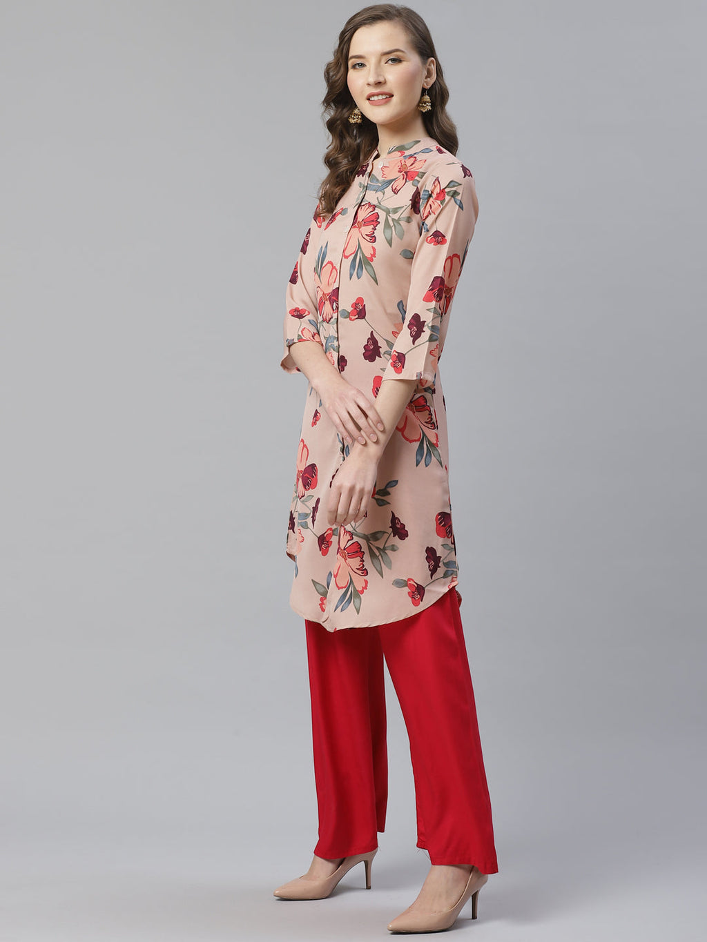 Jompers Women Peach & Red Printed Summer-cool A-line Kurta | Grocsy