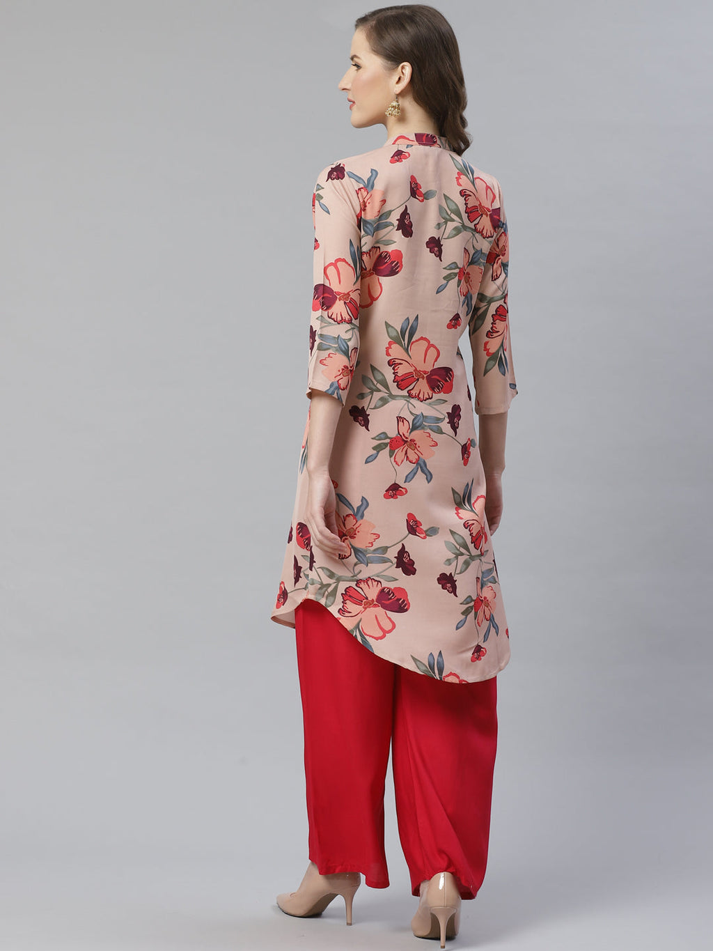 Jompers Women Peach & Red Printed Summer-cool A-line Kurta | Grocsy