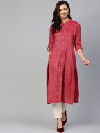 Jompers Women Maroon Woven Design Straight Rayon Kurta with Trousers | Grocsy