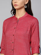 Jompers Women Maroon Woven Design Straight Rayon Kurta with Trousers | Grocsy