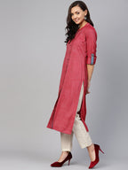 Jompers Women Maroon Woven Design Straight Rayon Kurta with Trousers | Grocsy