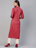 Jompers Women Maroon Woven Design Straight Rayon Kurta | Grocsy