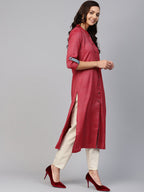 Jompers Women Maroon Woven Design Straight Rayon Kurta with Trousers | Grocsy
