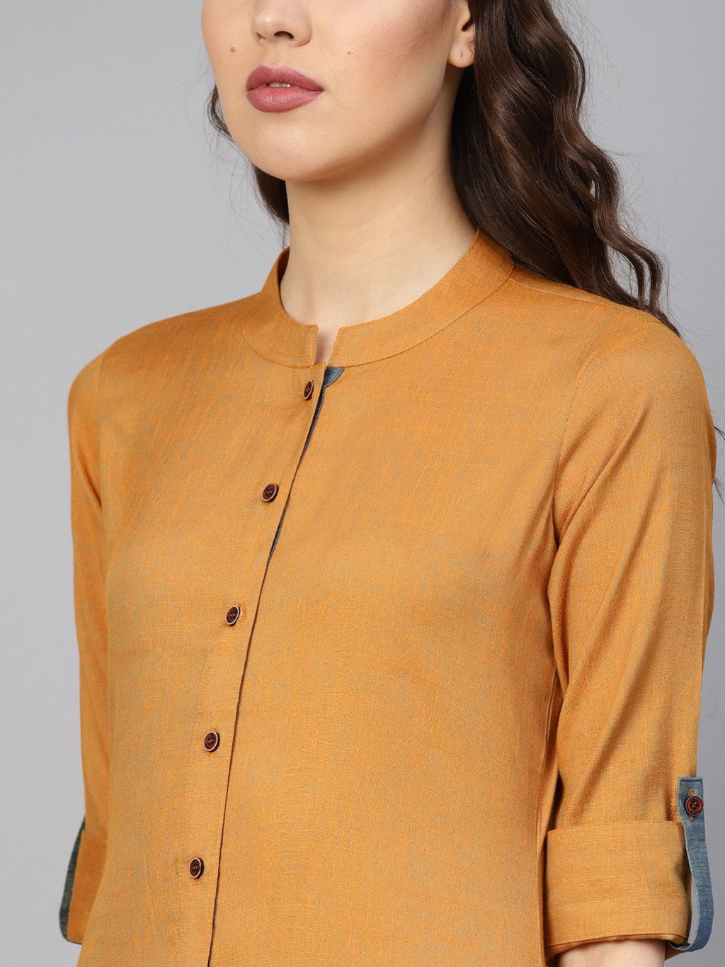 Jompers Women Mustard Woven Design Straight Rayon Kurta | Grocsy