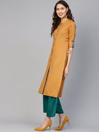 Jompers Women Mustard Woven Design Straight Rayon Kurta | Grocsy