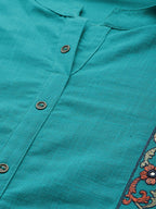 Jompers Women Green Embroidered Detail Straight Kurta | Grocsy