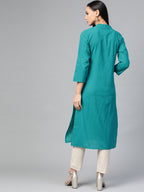 Jompers Women Green Embroidered Detail Straight Kurta | Grocsy