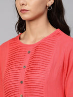 Jompers Women Peach Cotton Straight Kurta with Pintucks | Grocsy