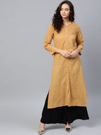 Jompers Women Beige Cotton Straight Kurta with Pintucks | Grocsy
