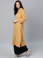 Jompers Women Beige Cotton Straight Kurta with Pintucks | Grocsy