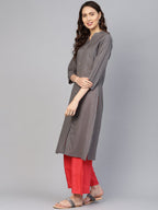 Jompers Women Grey Cotton Straight Kurta with Pintucks | Grocsy