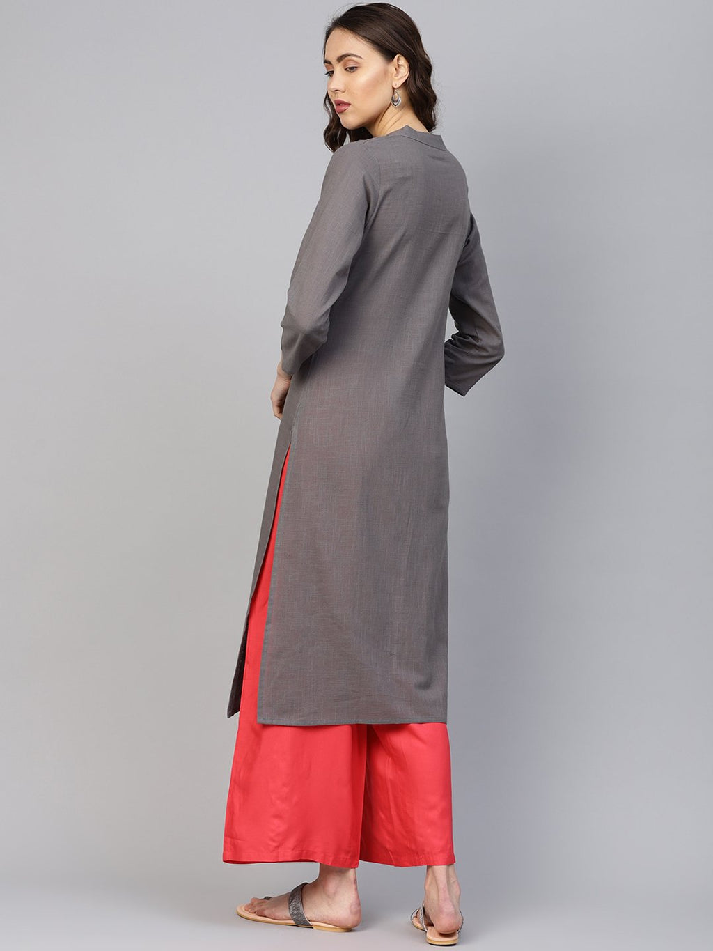 Jompers Women Grey Cotton Straight Kurta with Pintucks | Grocsy