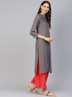 Jompers Women Grey Cotton Straight Kurta with Pintucks | Grocsy