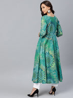 Jompers Women Green & White Printed Flared Kurta | Grocsy