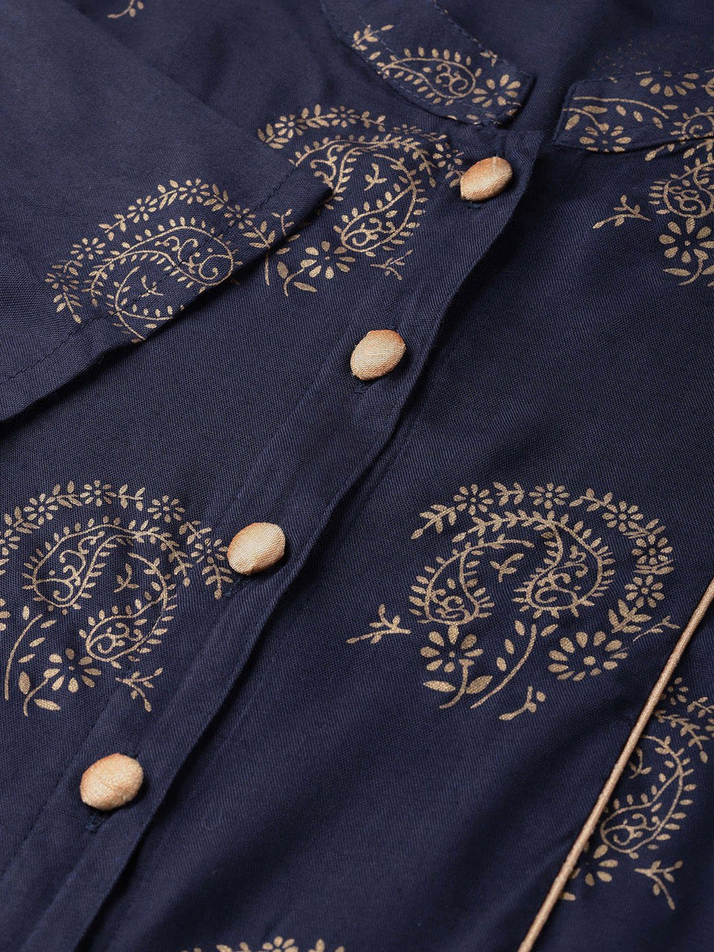 Jompers Women Navy Blue & Golden Printed Straight Kurta | Grocsy