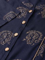 Jompers Women Navy Blue & Golden Printed Straight Kurta | Grocsy