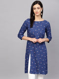 Jompers Women Blue & Off-White Checked Straight Kurta | Grocsy