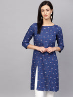 Jompers Women Blue & Off-White Checked Straight Kurta | Grocsy