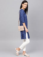 Jompers Women Blue & Off-White Checked Straight Kurta | Grocsy