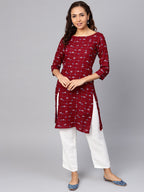 Jompers Women Maroon & Off-White Checked Straight Kurta | Grocsy