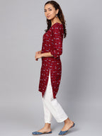 Jompers Women Maroon & Off-White Checked Straight Kurta | Grocsy