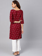 Jompers Women Maroon & Off-White Checked Straight Kurta | Grocsy