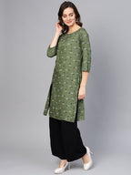 Jompers Women Olive Green & Off-White Checked Straight Kurta | Grocsy