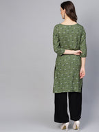 Jompers Women Olive Green & Off-White Checked Straight Kurta | Grocsy