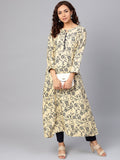 Jompers Women Cream-Coloured & Navy Blue Printed A-Line Kurta | Grocsy
