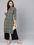 Jompers Women Cream-Coloured & Black Printed Straight Kurta | Grocsy