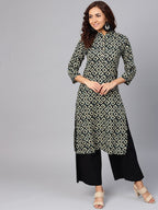 Jompers Women Cream-Coloured & Black Printed Straight Kurta | Grocsy