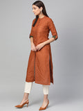 Jompers Women Rust Brown Embroidered Straight Kurta | Grocsy