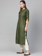 Jompers Women Olive Green Woven Design Straight Kurta | Grocsy