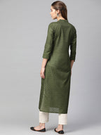 Jompers Women Olive Green Woven Design Straight Kurta | Grocsy