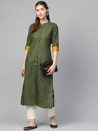 Jompers Women Olive Green Woven Design Straight Kurta | Grocsy