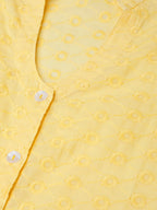Jompers Women Yellow Chikankari Embroidered Semi-Sheer Straight Kurta | Grocsy