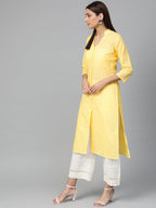 Jompers Women Yellow Chikankari Embroidered Semi-Sheer Straight Kurta | Grocsy