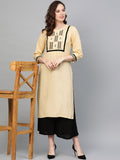 Jompers Women Cream-Coloured Yoke Design Straight Kurta | Grocsy