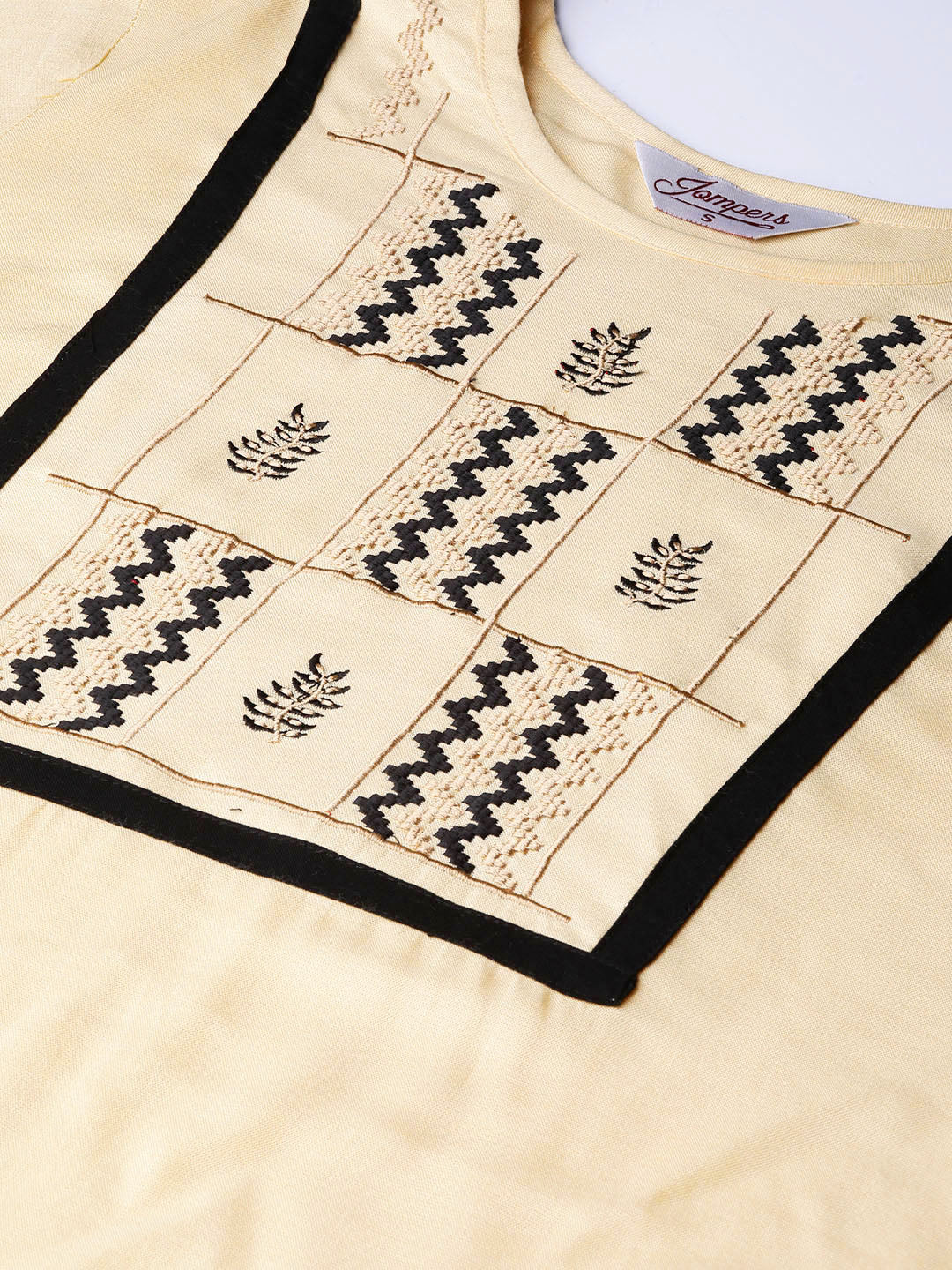 Jompers Women Cream-Coloured Yoke Design Straight Kurta | Grocsy