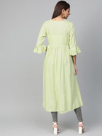 Jompers Women Green & Golden Yoke Design A-Line Kurta | Grocsy